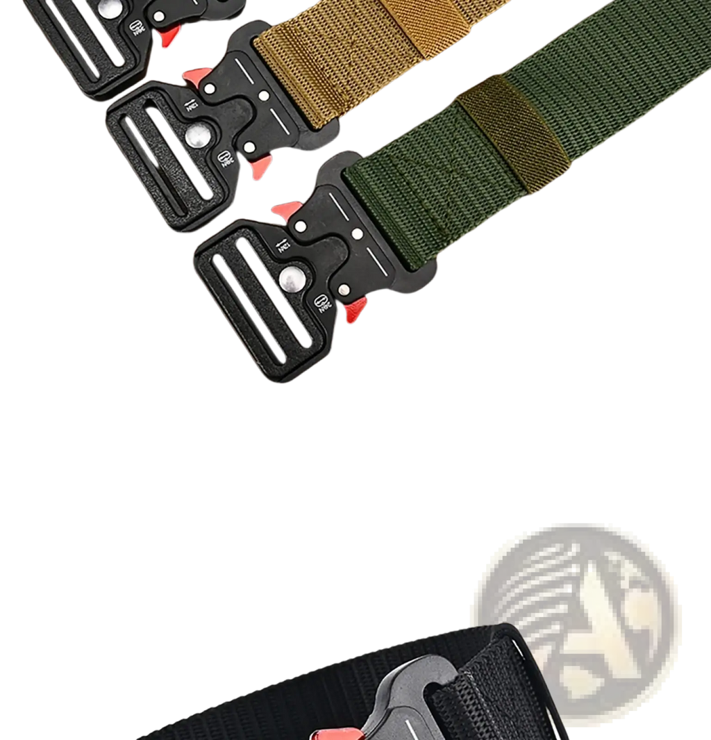 Tactical polyester belt unisex outdoor utility strap with military-style webbing black plastic buckles and red accents