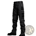 Black tactical cargo pants with multiple pockets and reinforced stitching from a tactical soft shell jacket and cargo pants suit