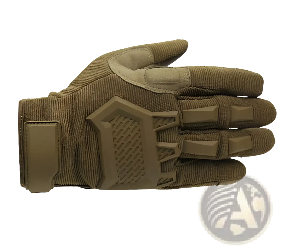 Tactical touch screen military glove in tan with reinforced palm and finger padding and durable mesh backhand
