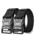 Black tactical web belt with durable woven fabric strap and matte black embossed quick release buckle for mens training