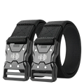Black tactical web belt with durable woven fabric strap and matte black embossed quick release buckle for mens training