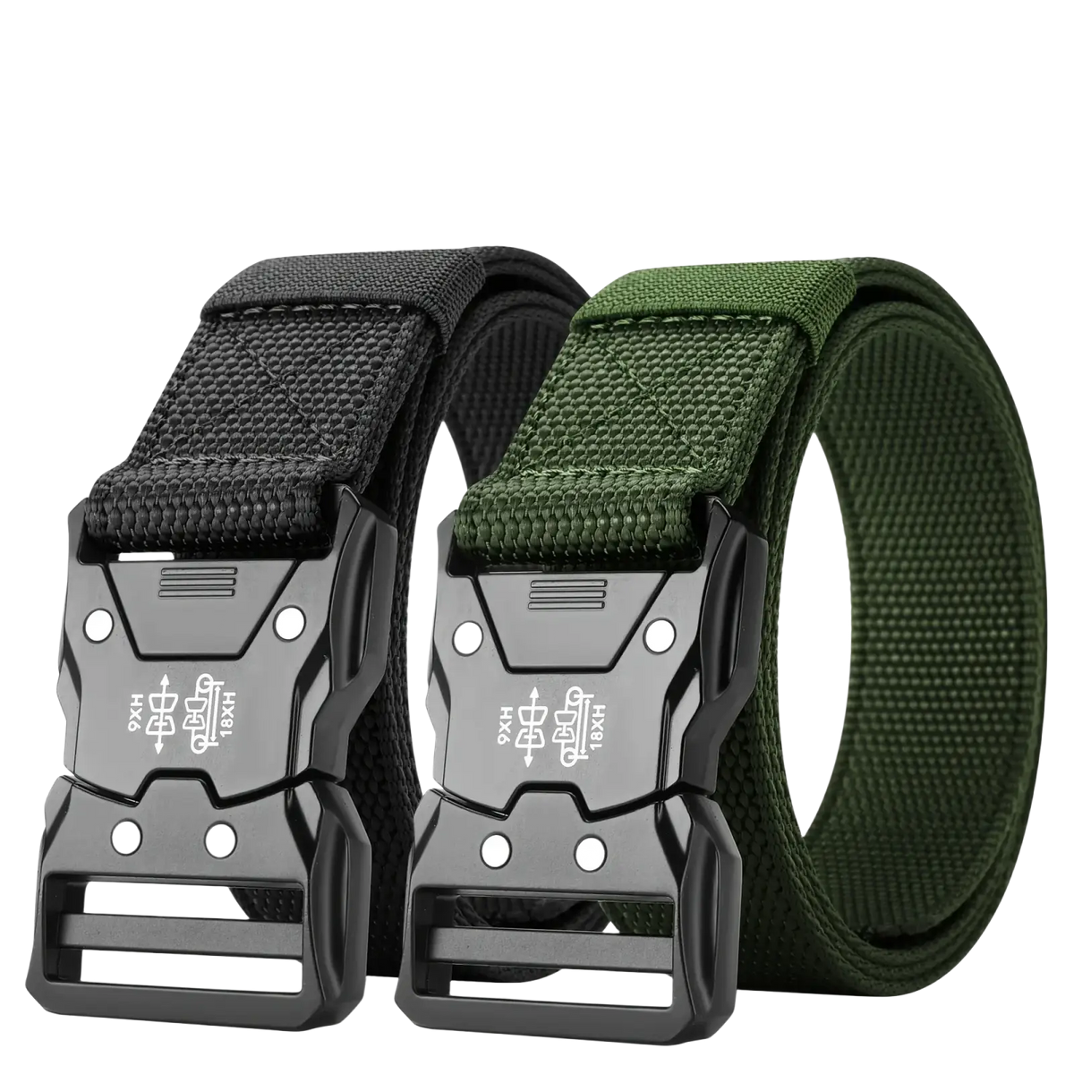 Tactical web belts quick release mens training waistband in black and olive green with durable nylon straps and matte black buckles