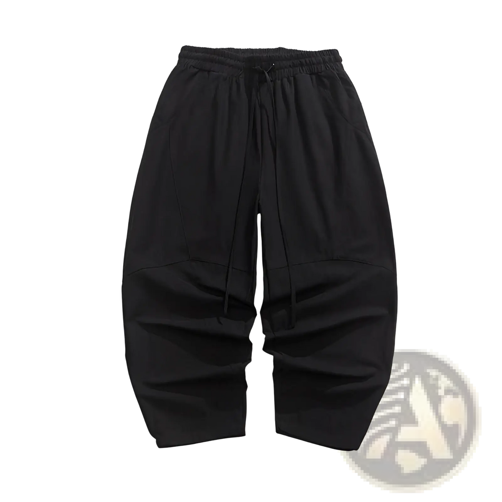 Black tai chi linen baggy pants with elastic waistband drawstring loose fit relaxed casual trousers