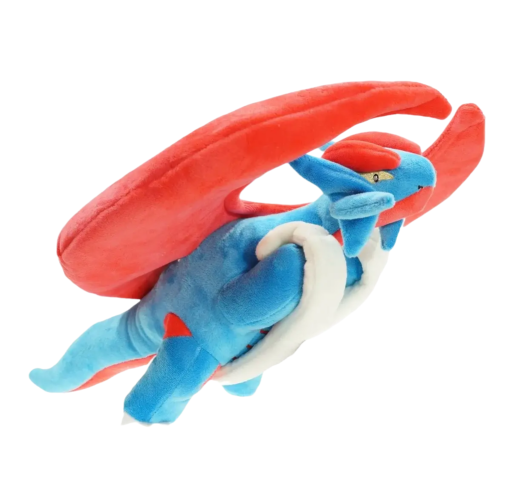 Takara tomy pokemon mudkip plush toy featuring blue and red dragon-like design with white accents in soft fabric