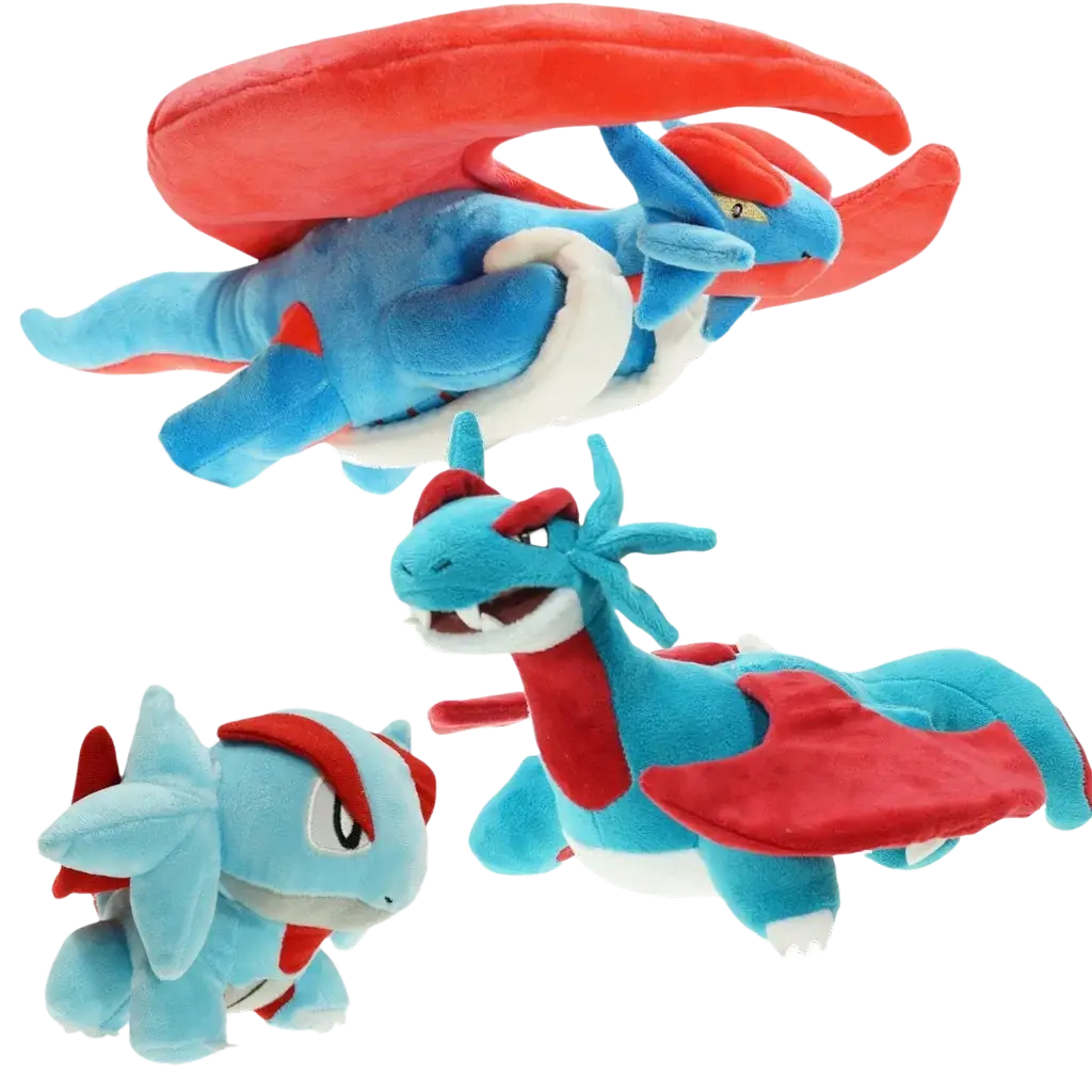 Blue and red plush toy of pokémon latios in three sizes by takara tomy for collector and play use