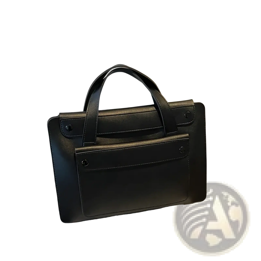 Black leather briefcase with structured design and top handle for women laptop briefcase use