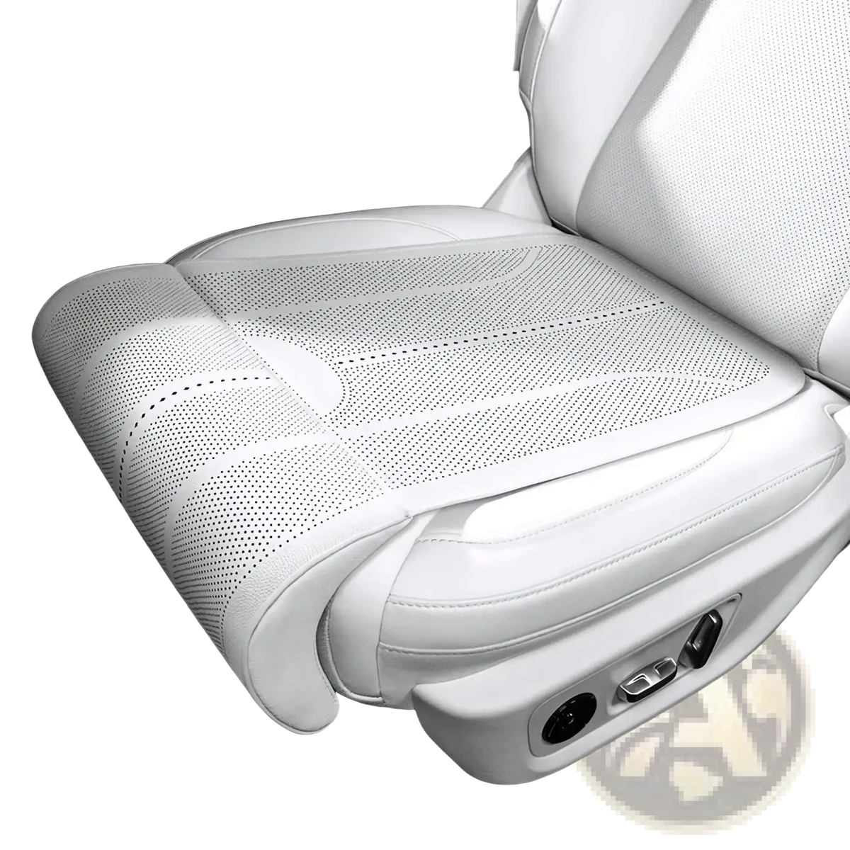 White perforated leather car seat cover with sleek breathable design for tan perforated car seat cushion leg support
