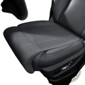Black perforated car seat cover with stitched detailing designed for leg support in tan perforated car seat cushion product