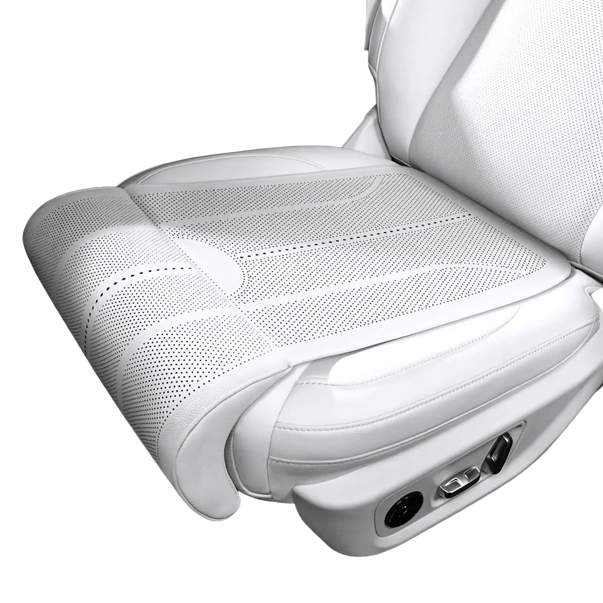 White perforated leather car seat cover with sleek breathable design for tan perforated car seat cushion leg support