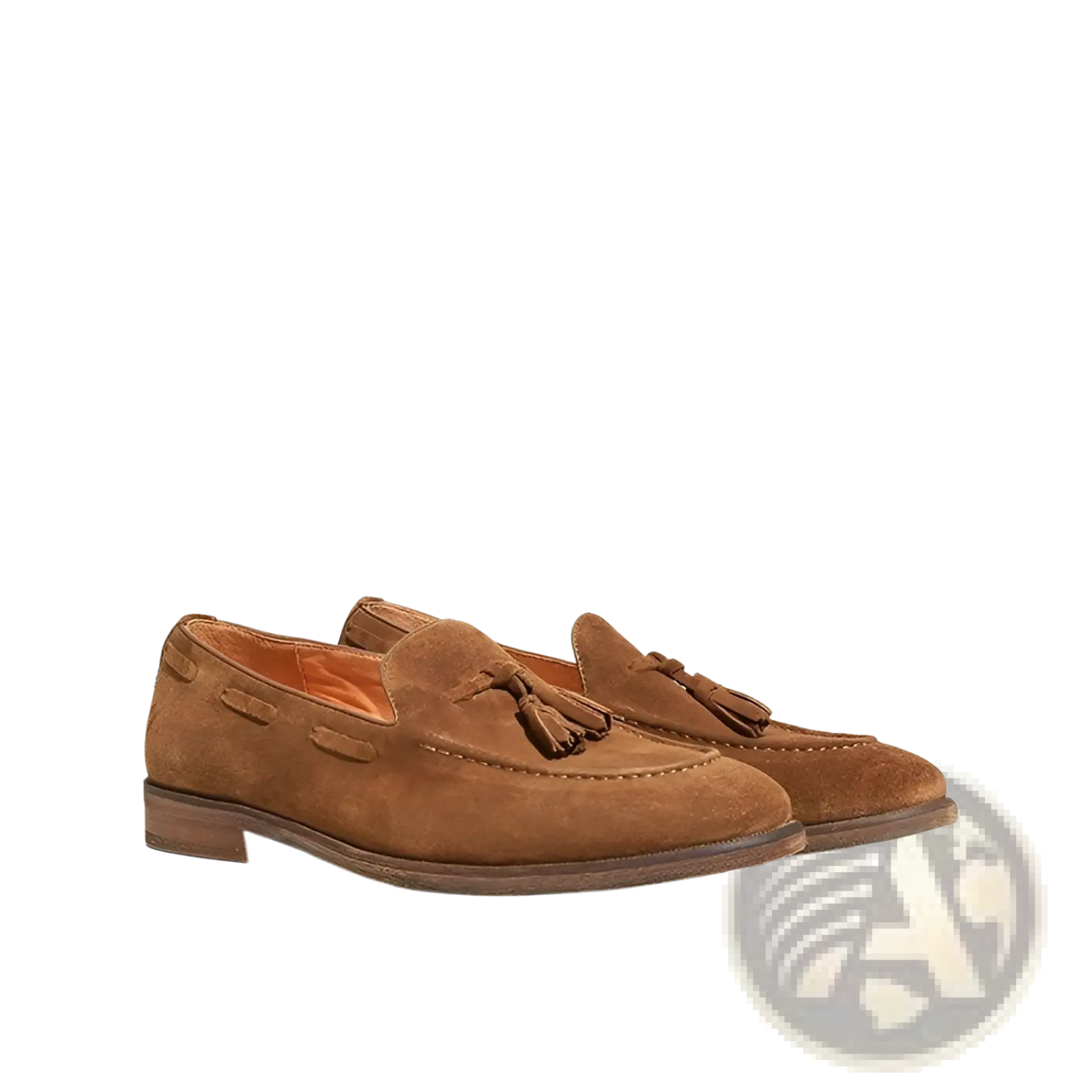 Tan suede tassel loafers with stitched rubber sole in brown suede detailing for casual and formal wear