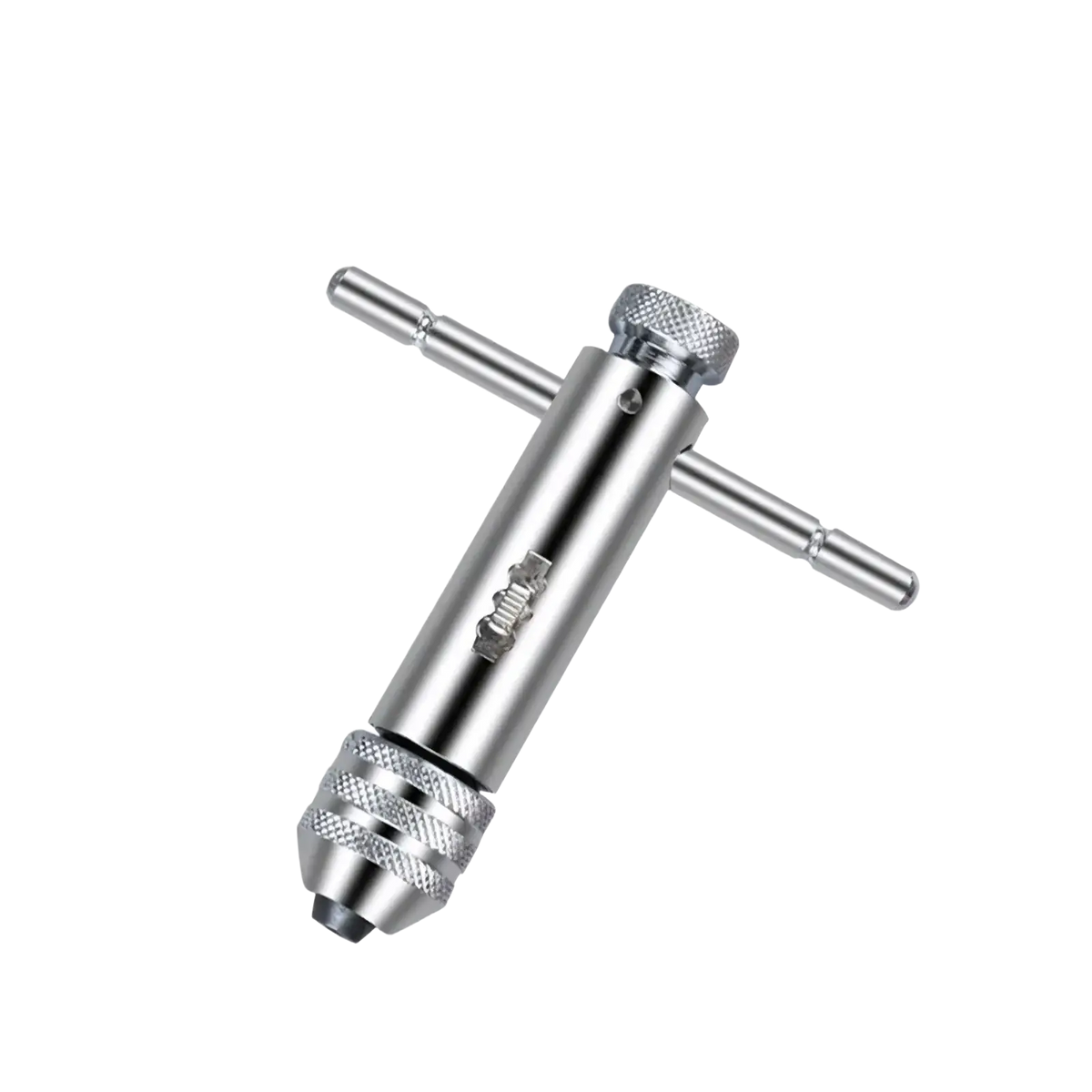 Silver metallic ratchet tap wrench model m3-8 with cross handle and textured grip for tap and die thread cutting set