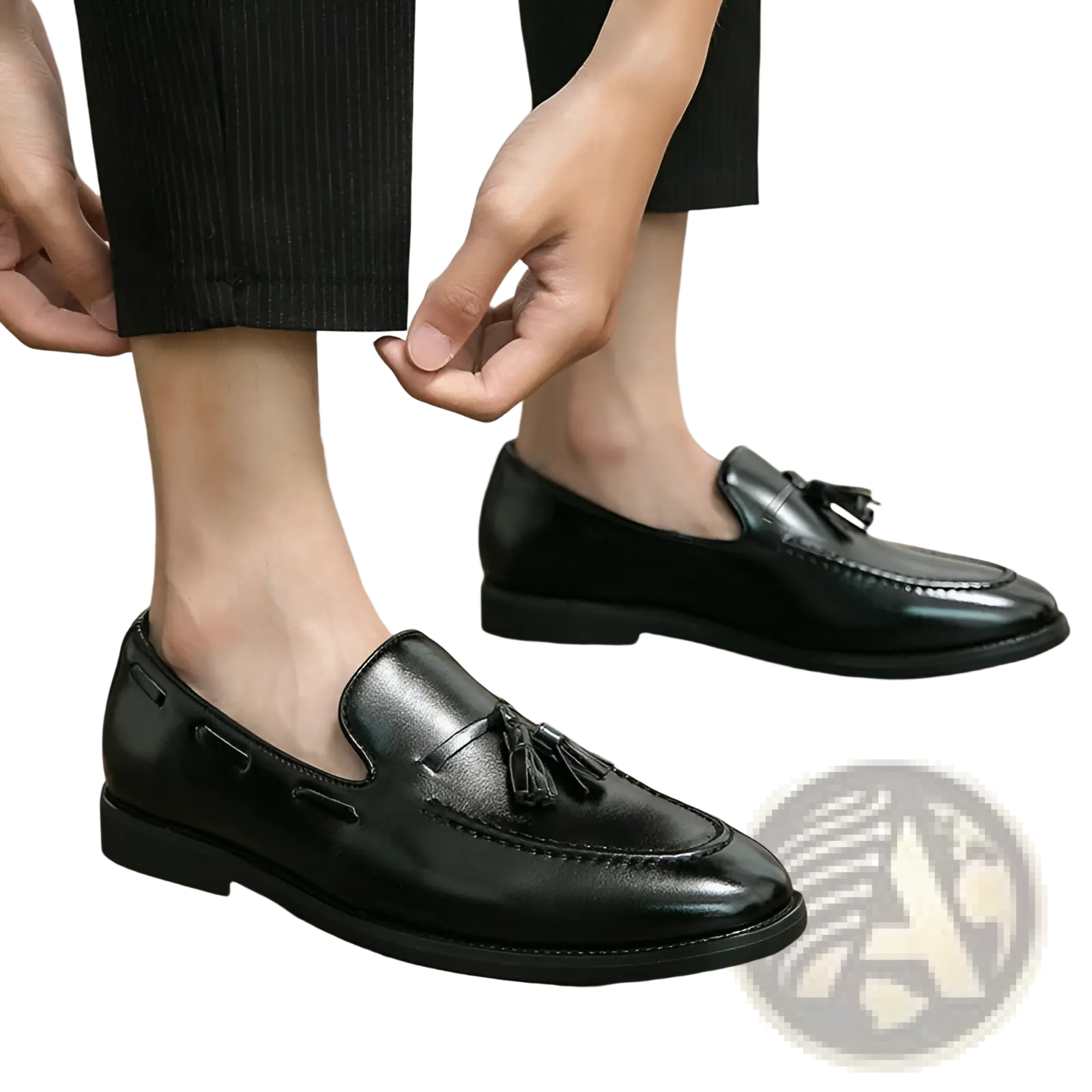 Black leather tassel loafers with polished finish classic design slip on shoes for formal and casual wear