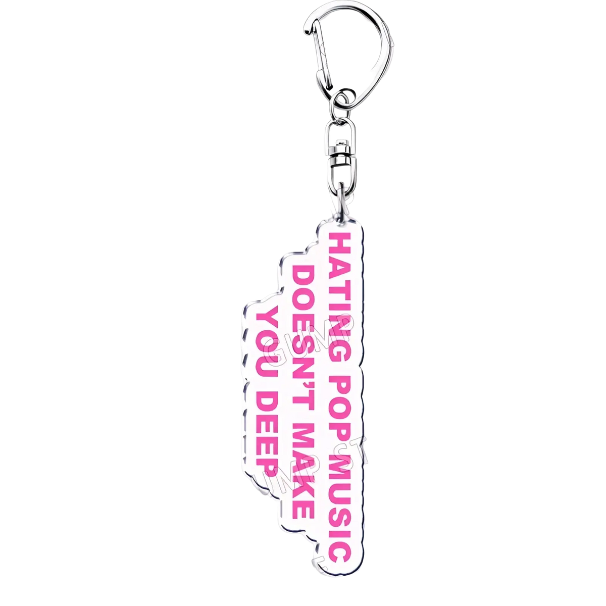 Tate mcrae acrylic keychain in translucent pink and white with bold vertical lettering for music fans gift
