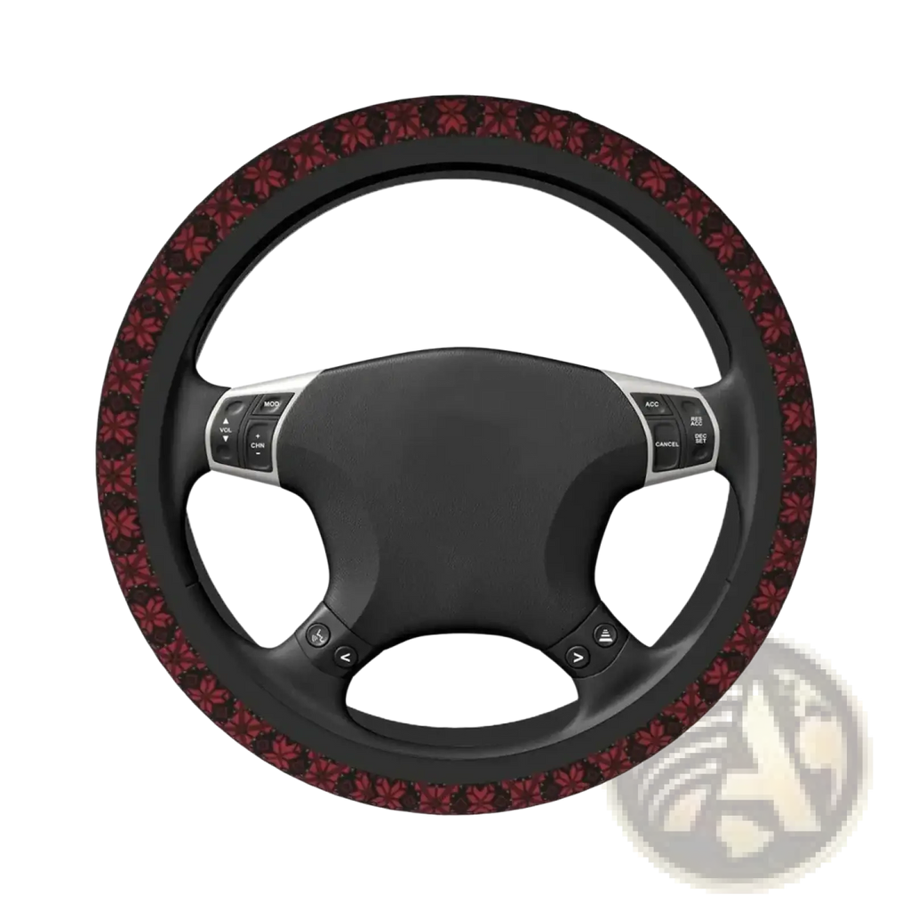 Black tatreez car steering wheel cover with red maple leaf decorative border palestinian floral auto accessory