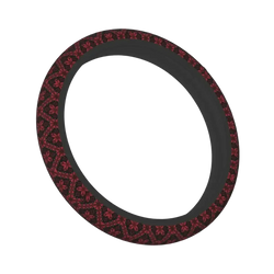 Tatreez car steering wheel cover with dark red and black floral pattern and smooth black inner lining for auto use