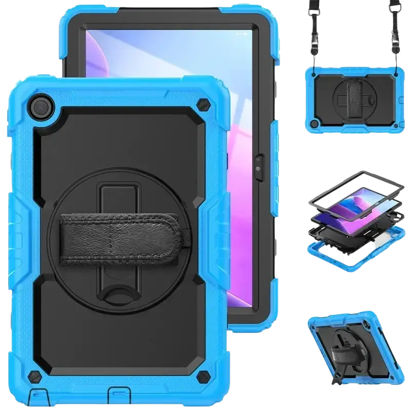 Blue and black rugged tb336fu xiaoxin pad armor case with built-in stand strap and protective screen cover