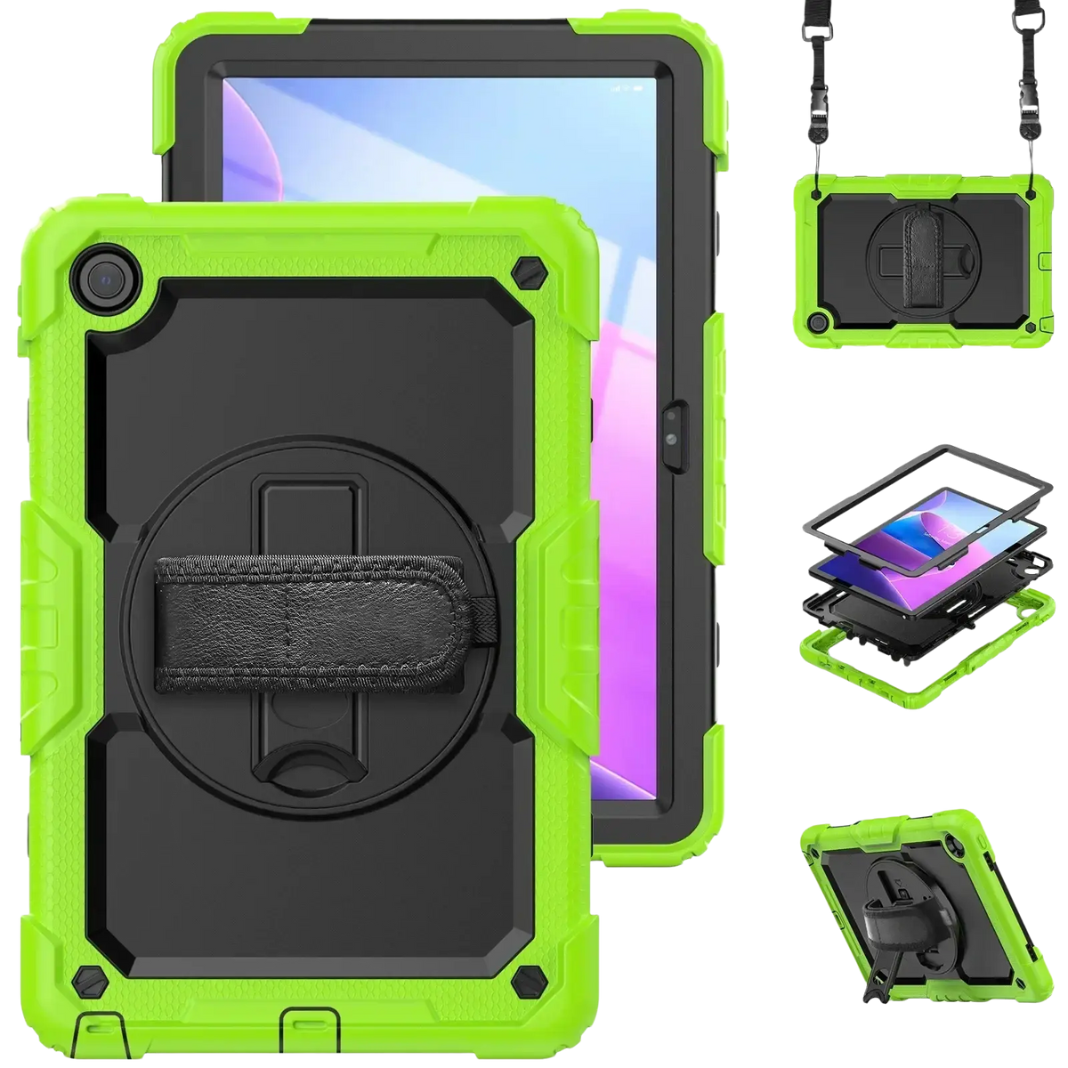 Bright green and black rugged tb336fu xiaoxin pad armor case with built-in stand and wrist strap for protection