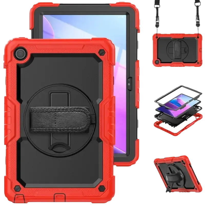 Red and black rugged tb336fu xiaoxin pad 11 armor case with built-in stand and strap for enhanced protection