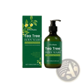 Oceaura tea tree body wash moisturizing skin cleanser in dark green glass bottle with black pump and yellow flower box