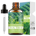 Nivavin tea tree essential oil in 3.38 fl oz amber glass bottle with black dropper and green leaf box for skin and hair care