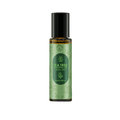 A 10ml amber glass bottle with black cap and green label of aoa tea tree essential oil roll-on for skin care