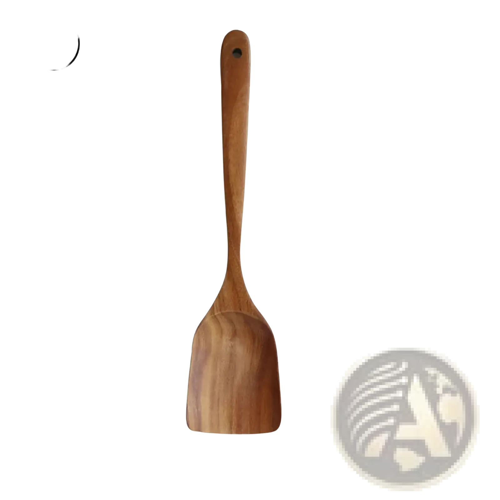 A sleek 33cm teak wood spatula with a smooth natural finish and subtle grain from a 4 piece cooking utensil set