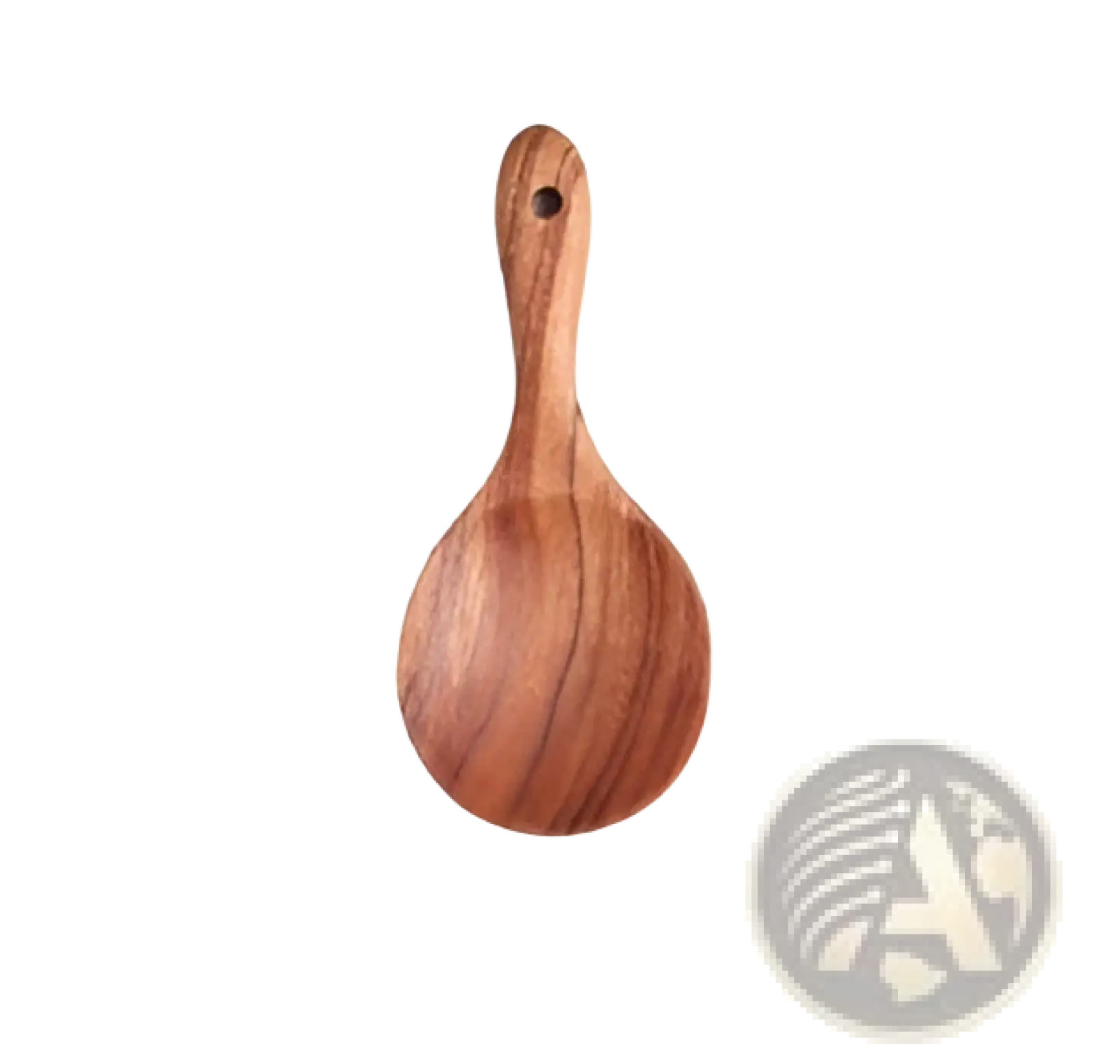 A smooth light brown teak wood cooking spoon with a rounded bowl and slender handle from a 7pcs utensil set