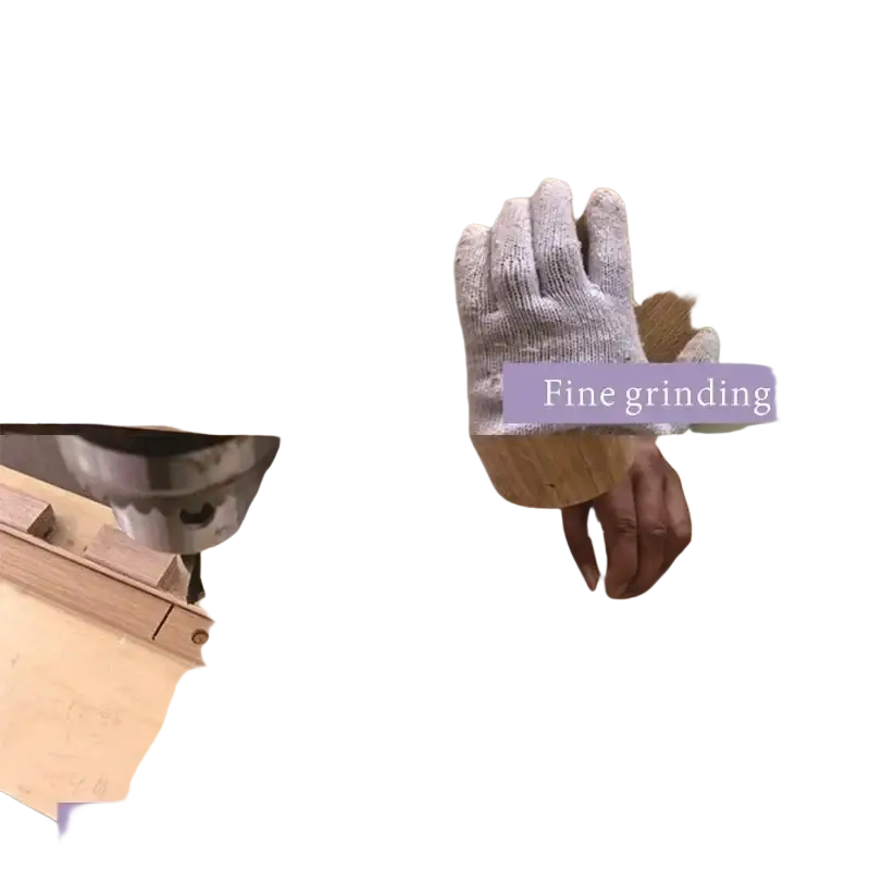 Light brown teak wood slats neatly cut and drilled for precise fit in a magnetic photo frame poster hanger