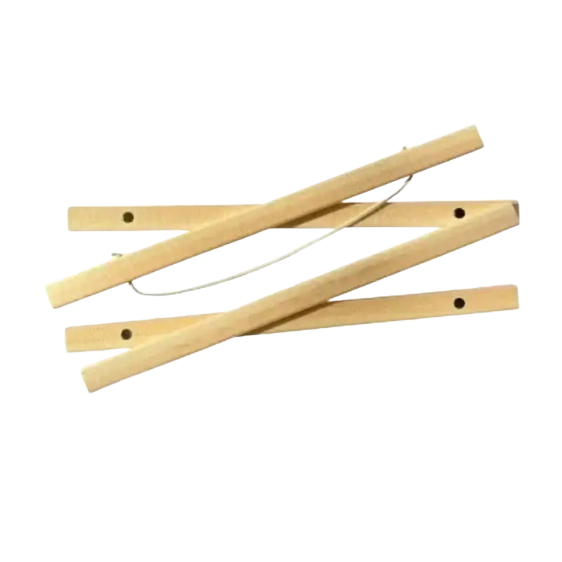Light-colored teak wood photo frame strips with pre-drilled holes for easy magnetic poster hanger assembly