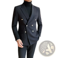 Black double-breasted suit jacket with silver buttons in a mens teal double-breasted corduroy jacket product line
