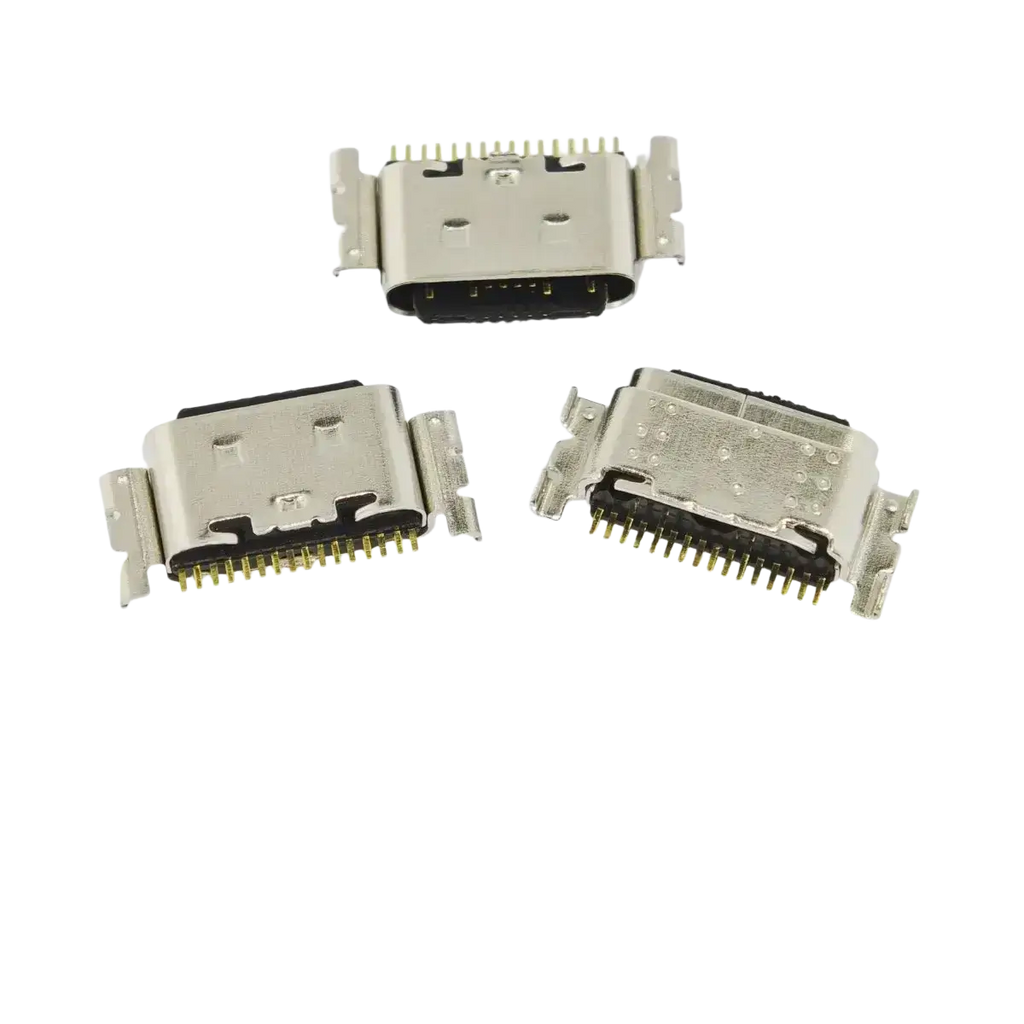 Silver usb-c charging port connector with gold-plated pins and metallic housing for tecno spark usb charging