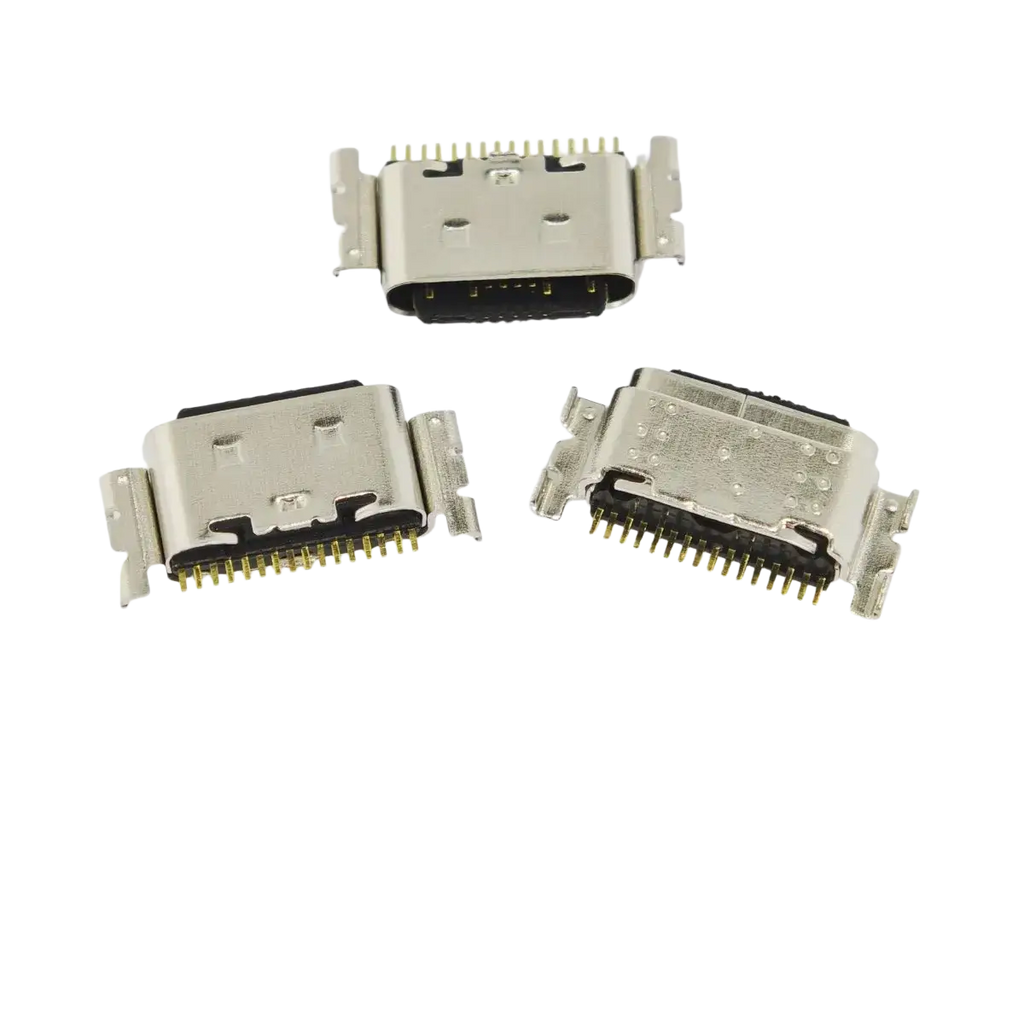 Silver usb-c charging port connectors with gold-plated pins and black contacts for tecno spark usb charging flex cable