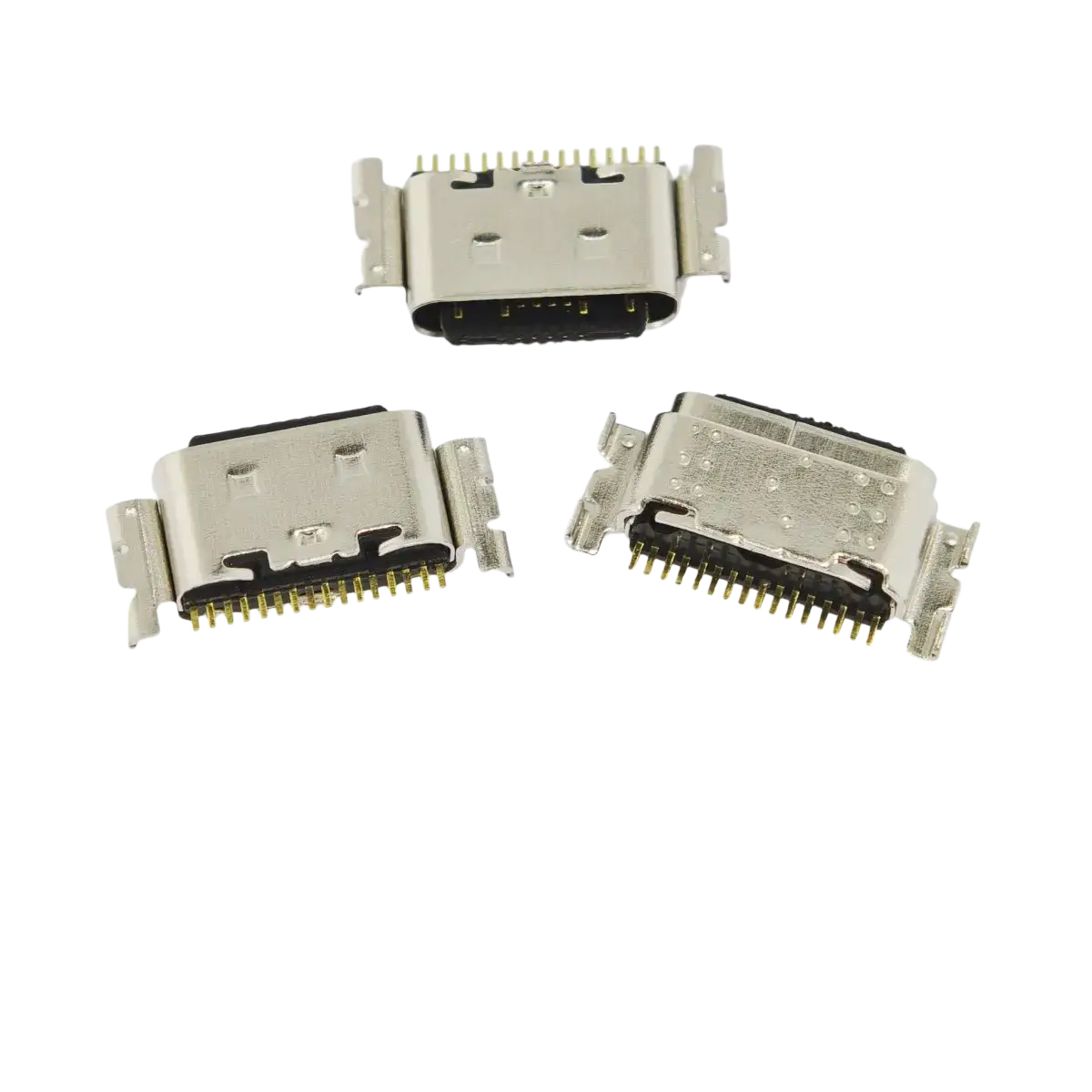 Silver usb-c charging port connectors with gold-plated pins and black contacts for tecno spark usb charging flex cable