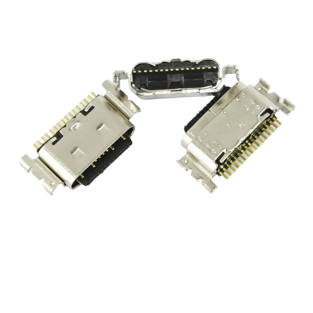 Silver usb-c charging port connectors with gold-plated pins and black contacts for tecno spark usb charging flex cable