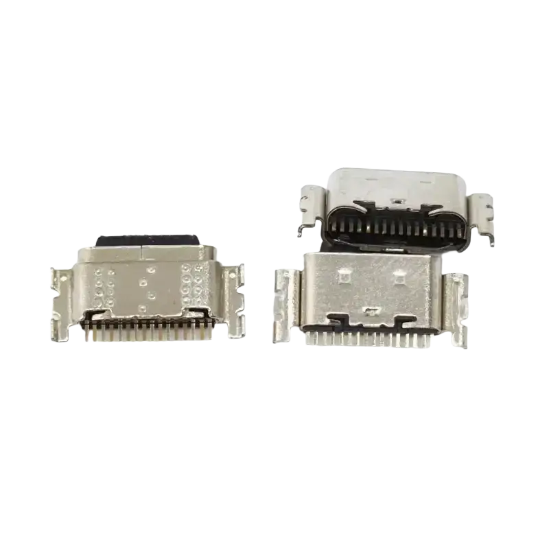 Silver usb-c charging port connectors with metallic housing and black contacts for tecno spark usb charging port flex cable