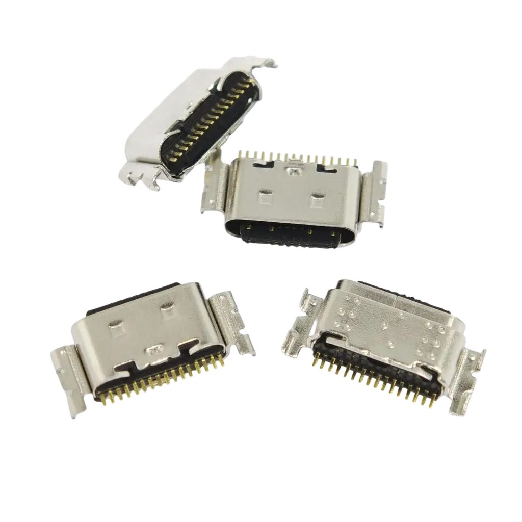 Silver usb-c charging port connectors with gold-plated pins and black contacts for tecno spark usb charging flex cable