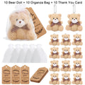 Tan plush teddy bear keychain with red nose and brown plaid bow tie included in teddy bear favors with organza bags set