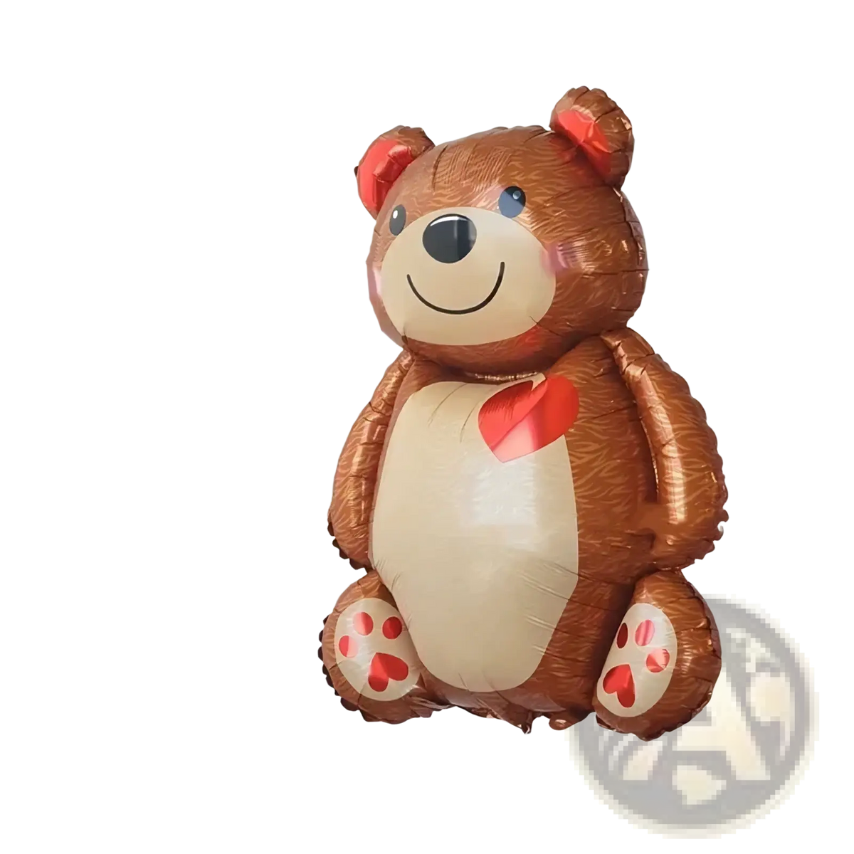 Brown and cream inflatable teddy bear foil balloon with red heart and paw prints for party decoration