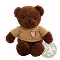 Brown plush teddy bear wearing a beige knitted sweater with an embroidered patch 55cm plush toy