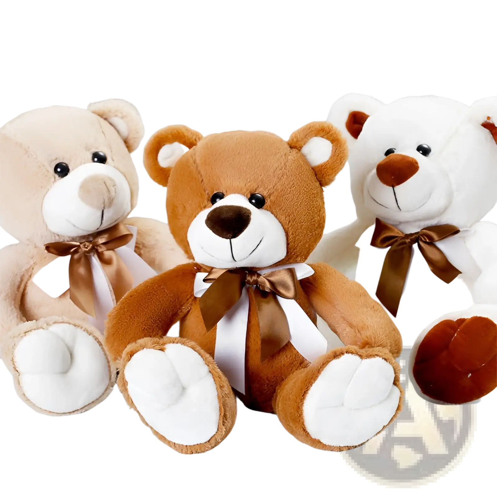 Soft brown teddy bear plush toy with white snout black button eyes and satin bow 25cm doll plush material