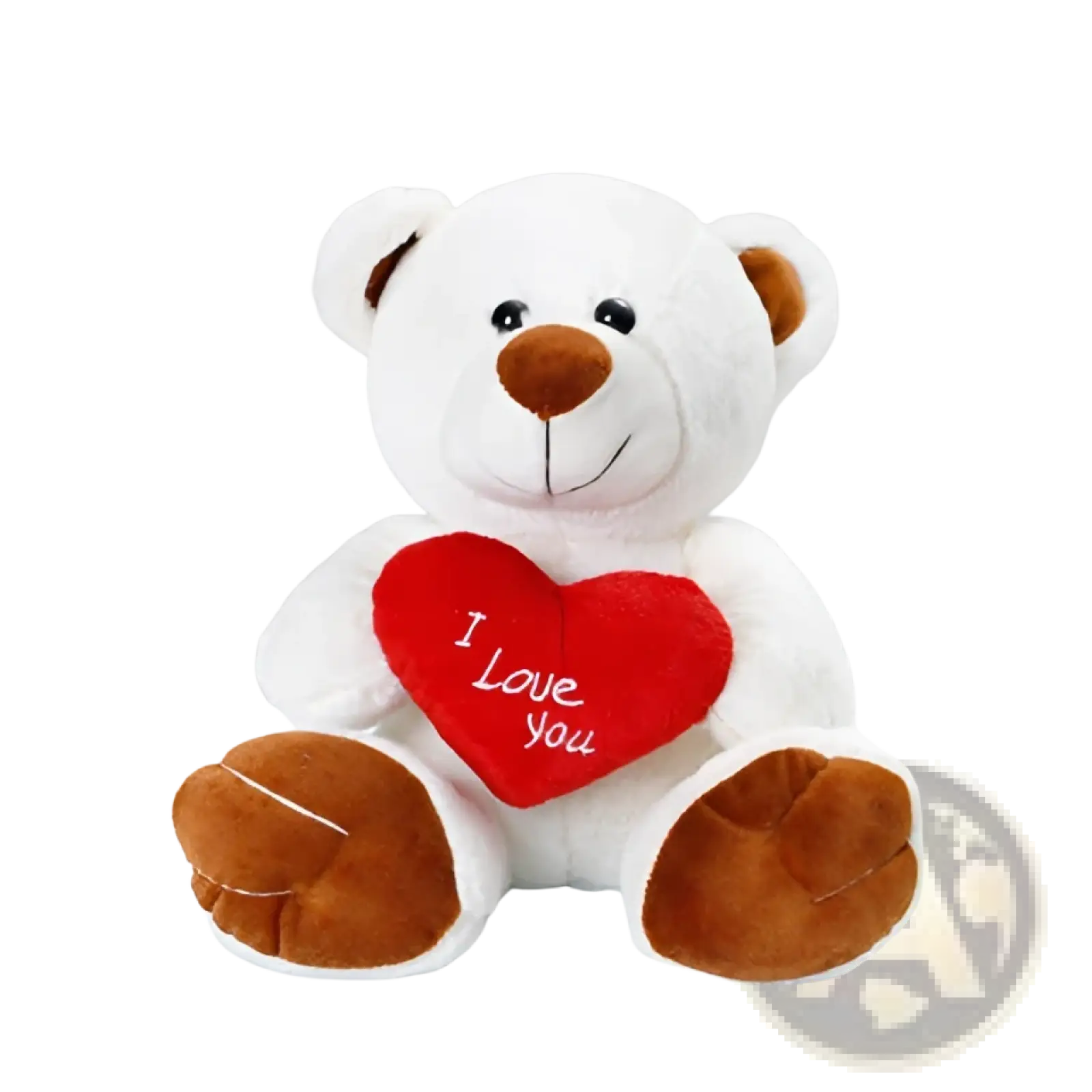 White plush teddy bear with brown accents holding a red heart reading i love you from teddy bear plush toy 25cm doll