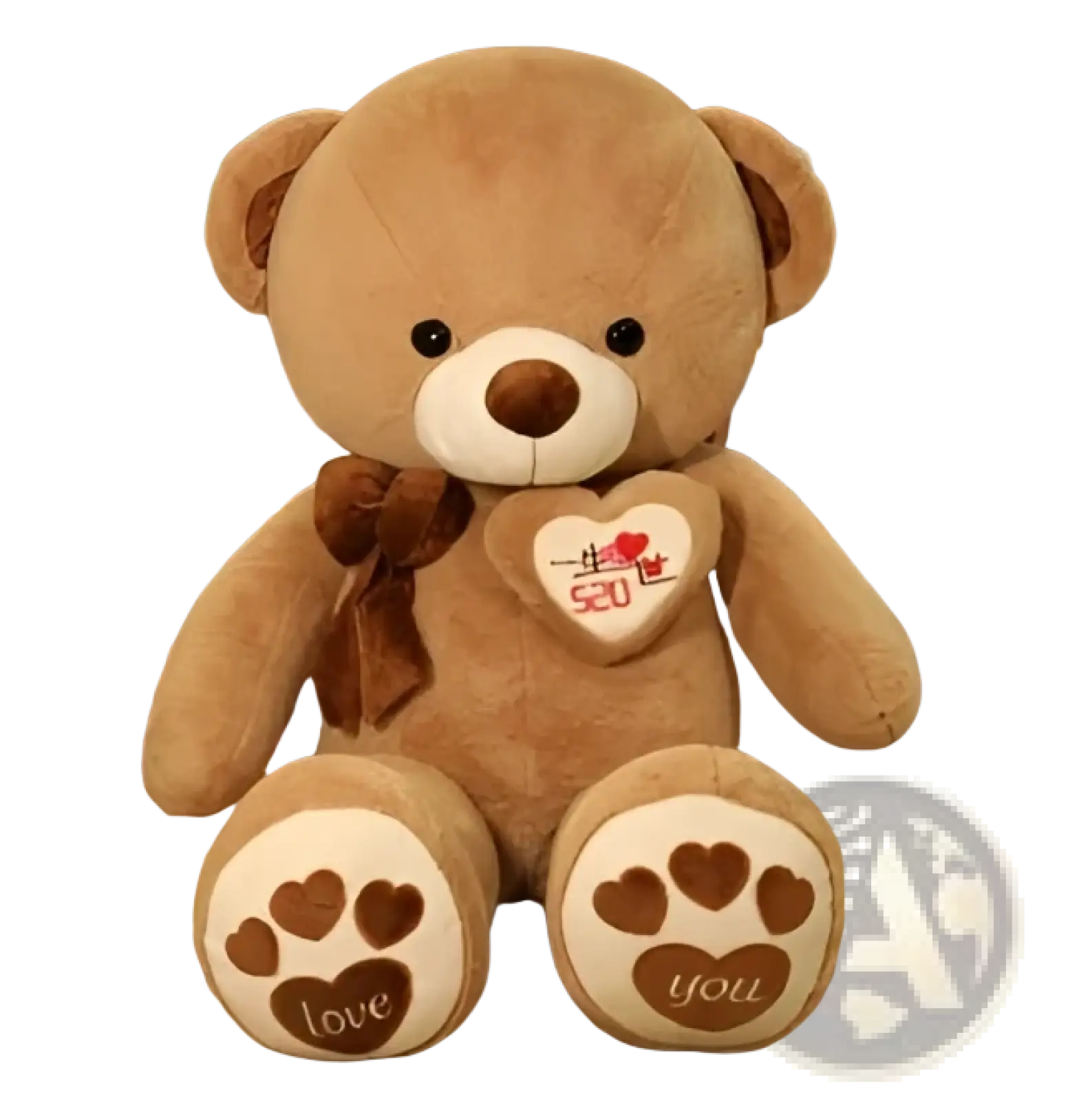 A plush brown teddy bear soft stuffed animal doll with a heart patch and love you embroidered paw pads 60-100cm