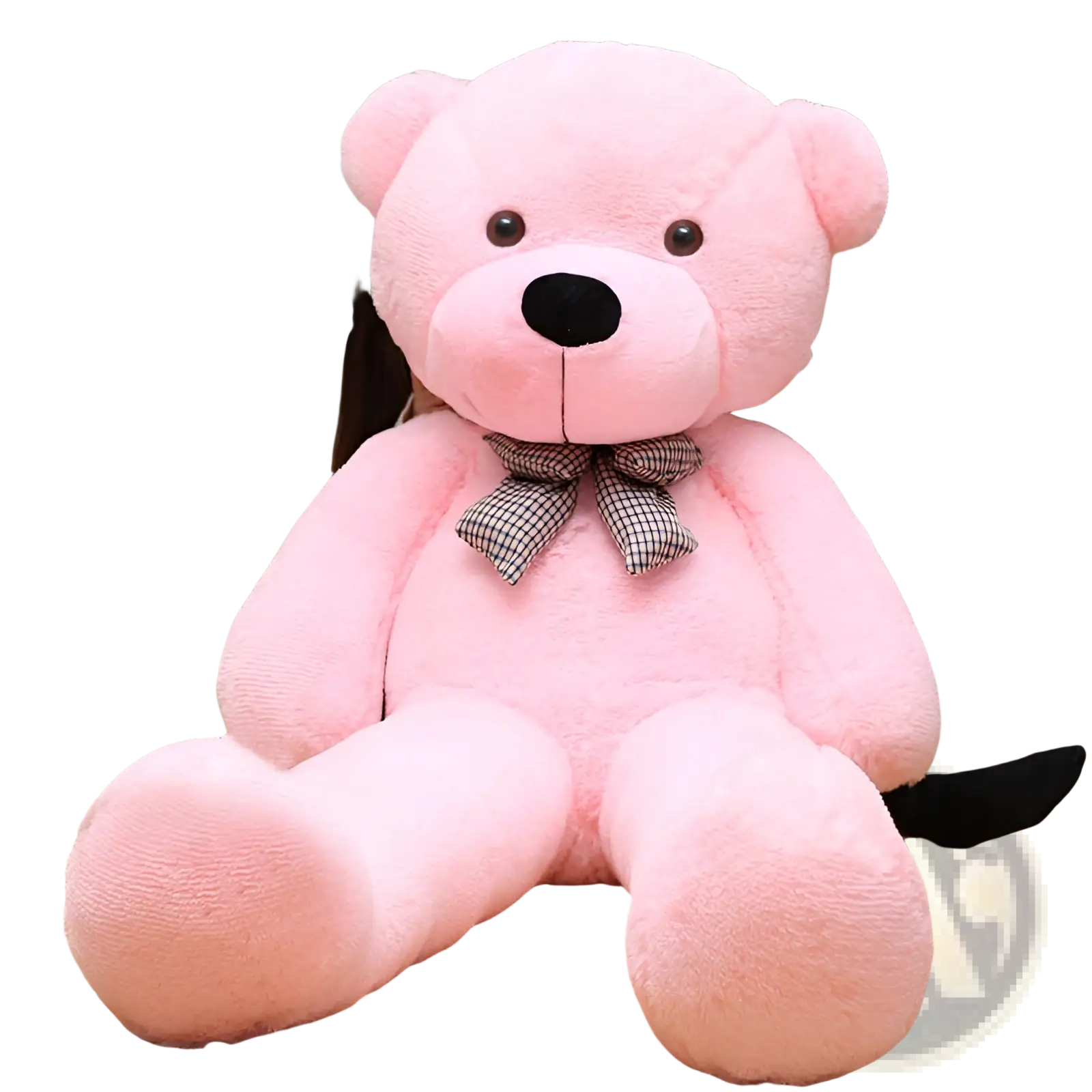 Pink plush teddy bear with black button eyes black nose and checkered bow tie stuffed animal for kids 40-200cm