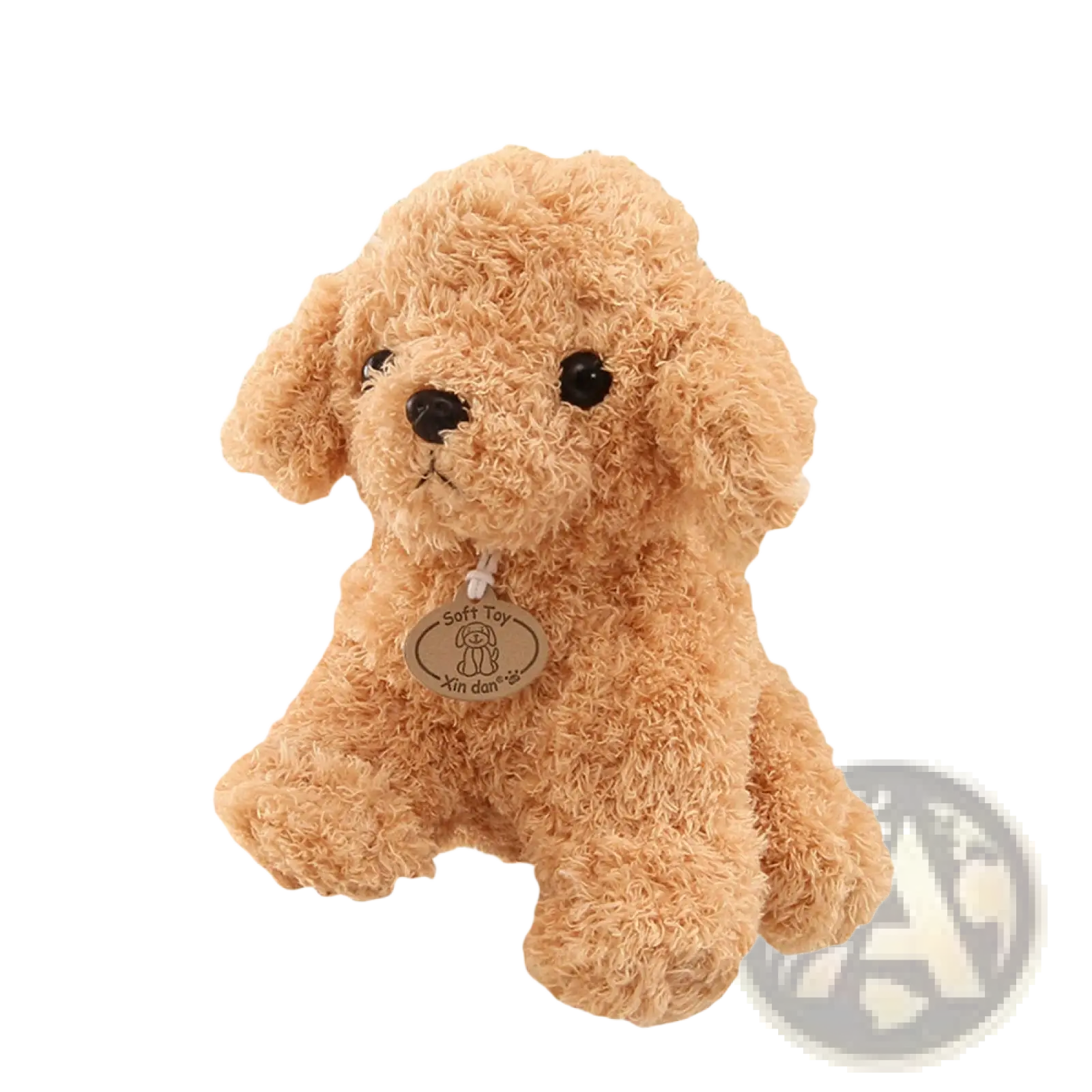 Teddy dog plush toy fluffy light brown poodle stuffed animal with black button eyes and nose made of soft material