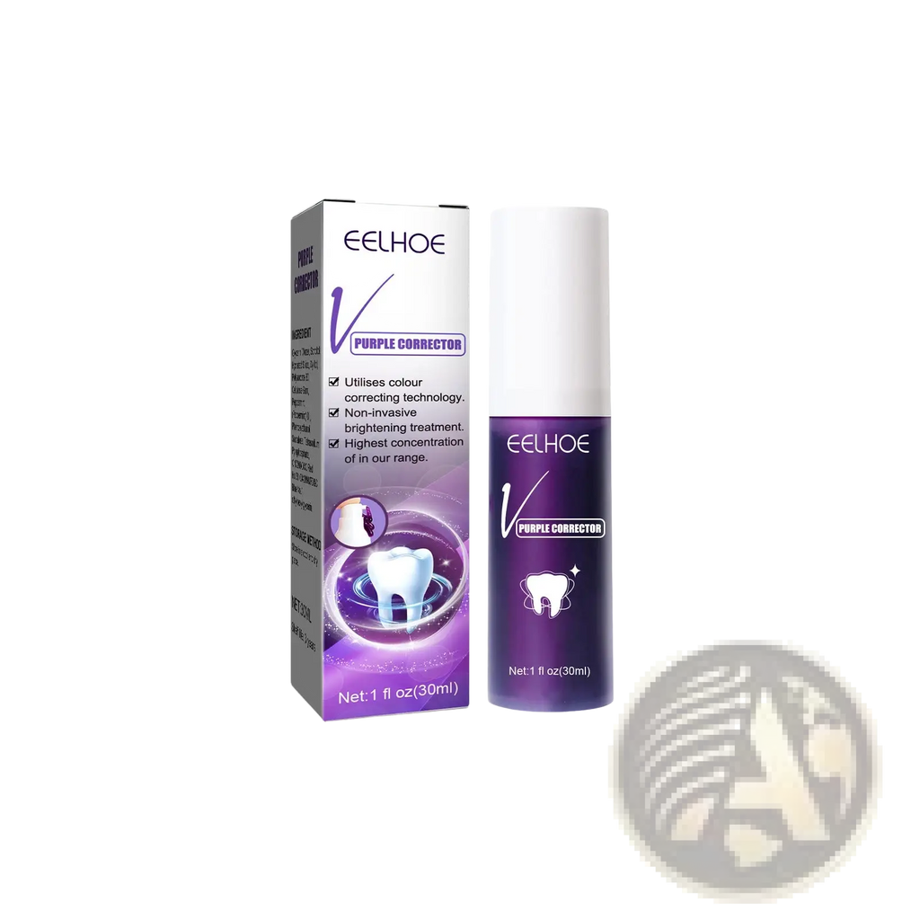 Eelhoe purple corrector tooth whitening spray in a sleek purple and white 30ml bottle with matching packaging