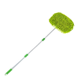 Bright green microfiber car detailing brush with silver telescopic handle and green grips for car wash mop use