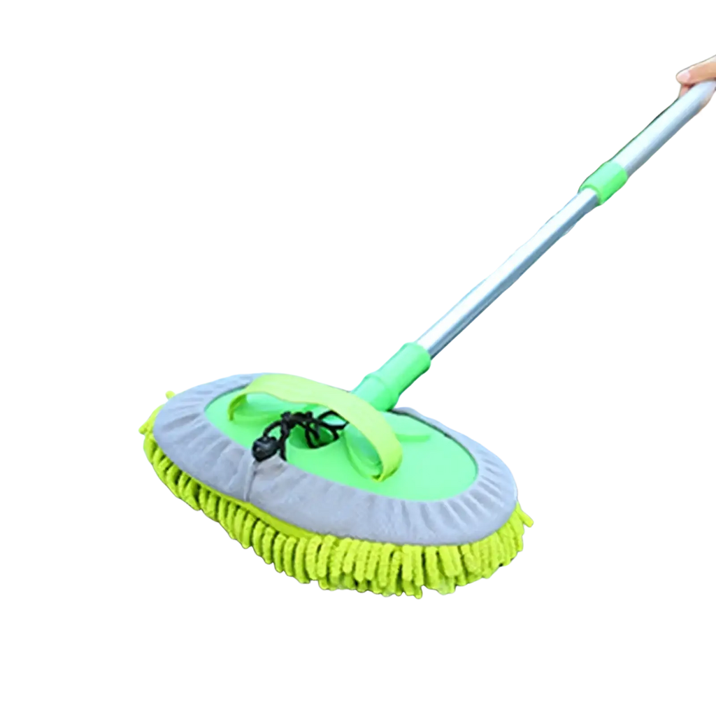 Bright green and gray microfiber car wash mitt with telescopic handle branded Narzrle for easy car cleaning