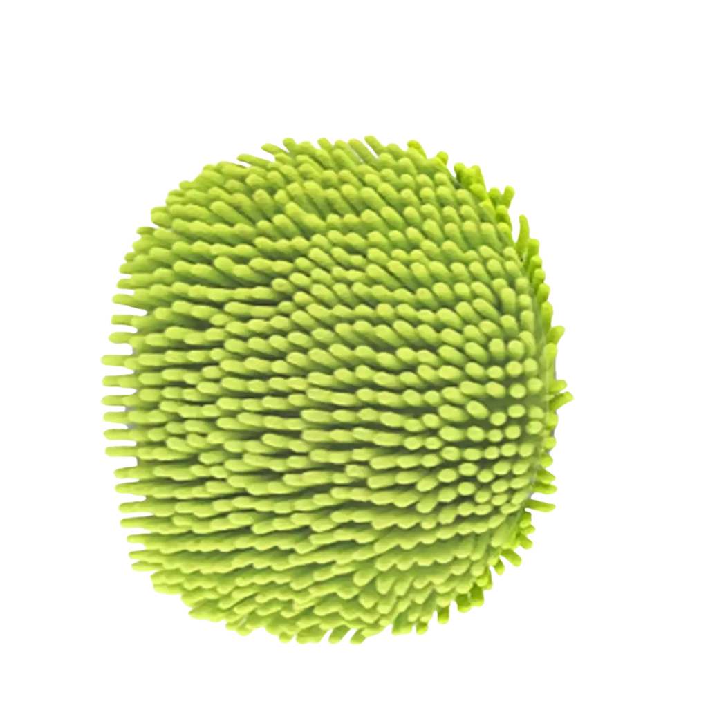 Bright lime green microfiber car detailing mitt with dense rounded bristles for telescopic car wash mop use