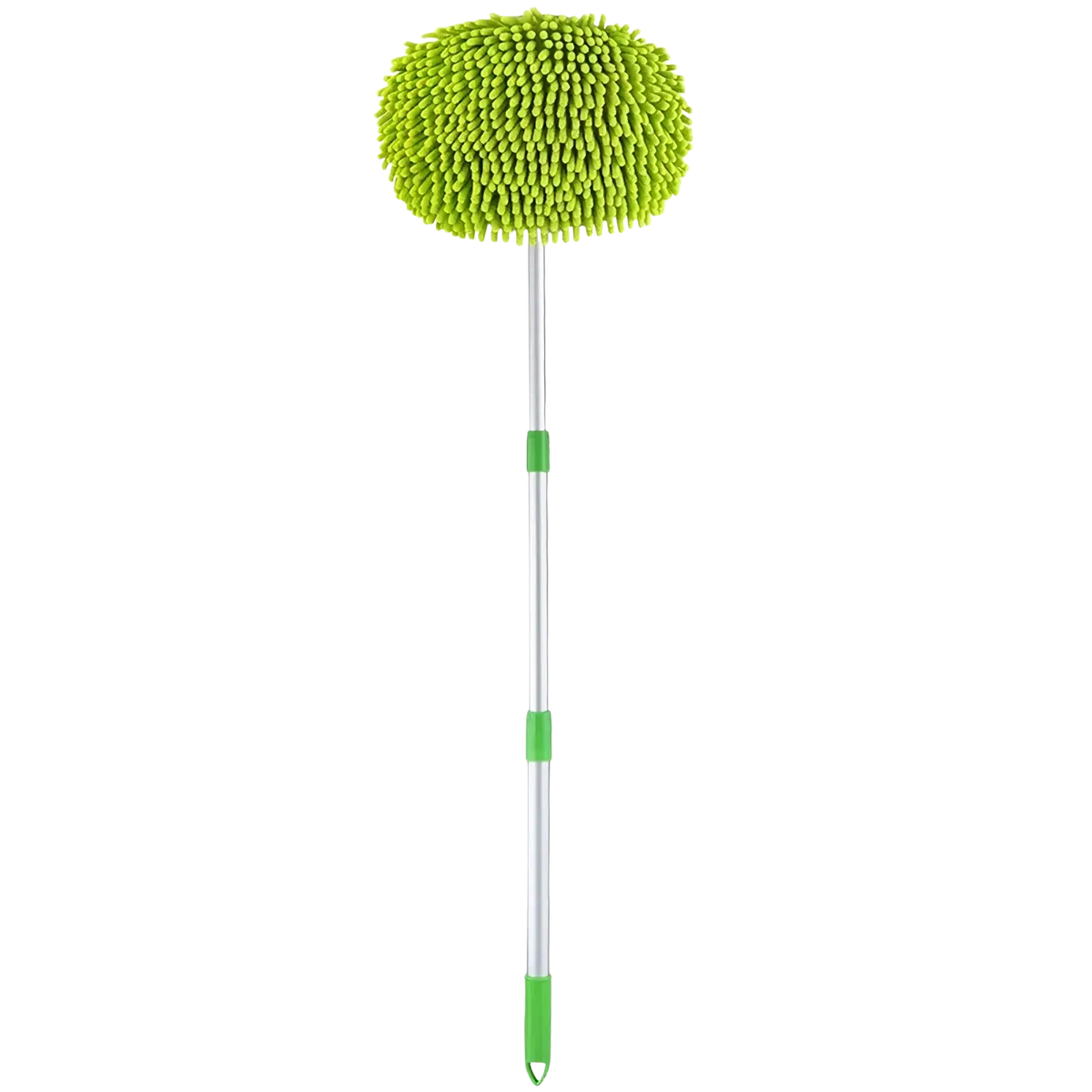 Green microfiber car detailing brush with telescoping aluminum handle for telescopic car wash mop and detachable brush
