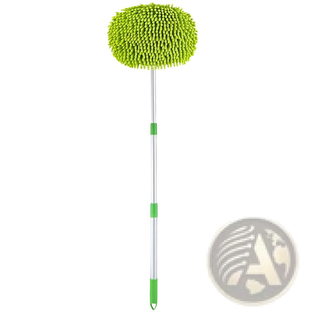 Green microfiber car detailing brush with telescoping aluminum handle for telescopic car wash mop and detachable brush